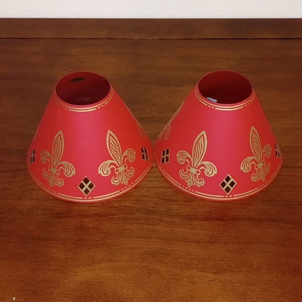 Red "Fleur De Lys" Candle Shades, set of 2 - Vintage!